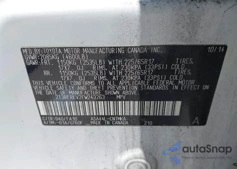 2015 Toyota Rav4 Xle from USA, damaged, VIN 2T3RFREV2FW243263